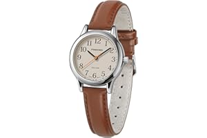 PINDOWS Slim Minimalist Quartz Analog Watch for Women, Gold-Tone Case with Black Leather Strap, Fashionable, Elegant Everyday Dress Wristwatch