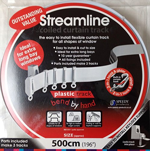 5m BENDABLE CURTAIN TRACK FOR STRAIGHT & BAY WINDOW RAIL Enough for 3 Standard Windows, Top or Face Fix all Fixings by Speedy