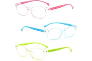 Vexquivera 3 PCS Kids Glasses Blue Light Blocking Glasses Clear Lens Glasses Kids Computer Glasses for Preventing Eye Fatigue and Protecting Eyes(Blue Pink Green)
