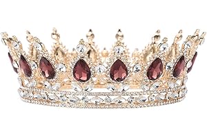 Salmue Corona de la Novia, Rhinestone Accesorios para el Cabello de la Boda Tiara Corona Redonda de la Boda de la Boda de la Joyería de la Corona de la Boda Tiara de la Boda Tiara, Strass, Carnelian,
