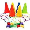 NP 3 In 1 Carnival Games Set, Soft Plastic Cones Bean Bags Ring Toss Games For Kids Birthday Party Outdoor Or Indoor Games Supplies Combo Set Children Develop Their Intelligence While Having Fun