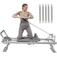LINTRY Pilates Reformer Home Gym Equipment, Foldable Pilates Reformer, with Metal Springs - Pilates Reformer Set for Both Home and Gym Use