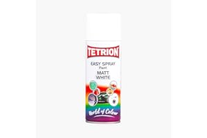 Tetrion Matt White Spray Paint - 400ml Aerosol for High Visibility Finishes on Wood, Metal, Plastic & Ceramic - Quick-Dry Formula