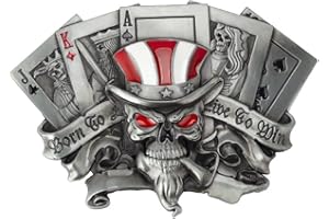 Longcreek Fibbia per Cintura con Teschio per Uomo, Fibbia per Cintura con Teschio Royal Flush Poker, Fibbia per Cintura con Teschio per Carte da Gioco, Fibbia per Cintura con Testa di Teschio Gotico
