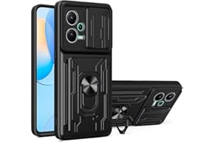 COMAKU Funda para Xiaomi Redmi 12 4G, Militar TPU+PC Bumper Antigolpes Carcasa Rugged Caso, con Ranura de Tarjeta Tapa Deslizante y Anillo Soporte - Negro