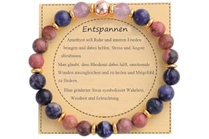 UEUC Heilstein-Perlenarmband für Frauen, Armband mit natürlichen Edelsteinen, Gleichgewichtsschutz, spirituelles Kristallperlenarmband zur Angstlinderung mit Bedeutungskarte