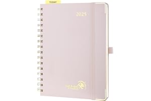 POPRUN Kalender 2025 Buchkalender Ringbuch mit Hardcover, ca. A5 (21,5 x 16 cm), 12-Monate-Terminplaner (Jan.2025-Dez.2025), Wochenplaner 2025 mit 100 GSM Elfenbeinpapier - Hellrosa