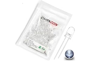 CHANZON 100 pcs 5mm Blanc LED Diode Lumières (Clair Rond Transparent DC 3V 20mA) Lumineux Ampoule Lampes Composants Électroniques Indicateur Diodes Émettrices De Lumière