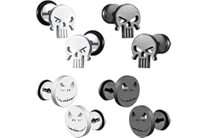SYEYCW 4 Pairs Skull Earrings, Anti-Allergy Stainless Steel Skull Stud Earring, Punk Style Decorative Earrings, Grimace Earring Set with Screws, Ear Buckles Accessories Novelty Jewellery