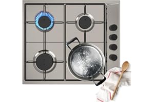 UNIVERSALBLUE - Placa De Gas Acero Inoxidable - 4 Fuegos - Potencia 1000W 1800W 2400W - Sistema de seguridad