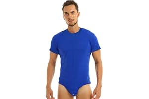 Aislor Herren Kurzarm Body Overall Unterwäsche Unterhemd Schlafbody Pyjama Einteiler Rundhals Poloshirt Shirt mit Knöpfen im Schritt