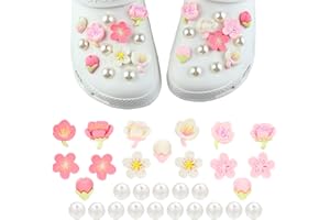 VANHVIS 30Pcs Flower Shoe Charms for Crocs, Clog Charms Pearl Shoes Decorations for Teens Girls