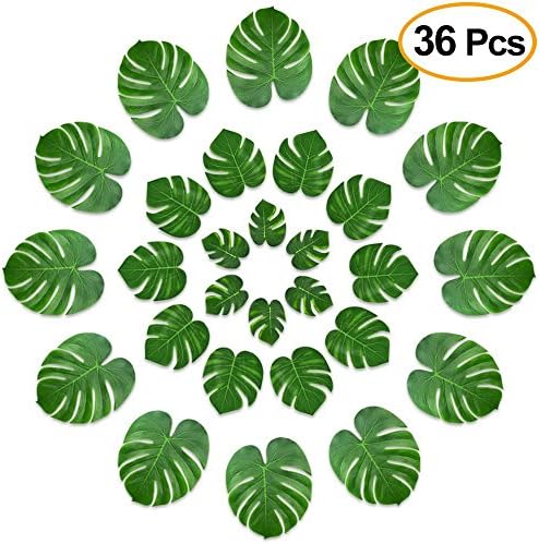 KAIFANG 36 Pcs Tropical Palm Leaves Party Decor Artificial Green Monstera Plant Leaf Leaves for Hawaiian Luau Aloha Party Jungle Theme BBQ Birthday Weedding Party Table Decorations Supplies 3 Sizes