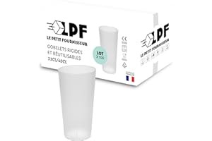 LPF LE PETIT FOURNISSEUR - Lot de 100 Gobelets réutilisables 33cl (40cl à ras-bord) - Polypropylène Incassable - Gobelets plastique alimentaire rigide à eau - Compatible lave-vaisselle - Couleur Givré