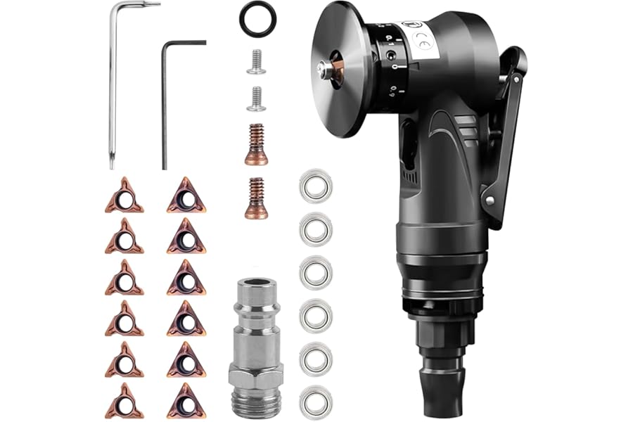 Mini Pneumatic Chamfering Machine, 45 Degree Handheld Linear Trimming Deburring Tool, Black Air Chamfer Tool Deburring Machine for Metal Wood with 1/4 Inch Air Inlet (6 R+6C Angle Blades+4 Bearing)