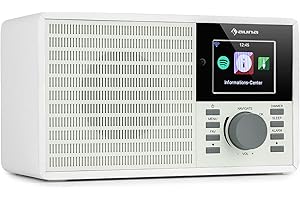 auna IR-160 SE - Radio con Internet, Sonido estéreo, Reproductor Multimedia: Spotify Connect/Bluetooth/USB/UPnP/DLNA, Pantalla HCC 2,8", Formatos reconocidos: WMA / MP3, Blanco