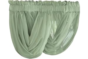 Collections Etc Scoop Two-Piece Rod Pocket Solid-Colored Sheer Valances for Windows, Decorative Accent and Added Privacy for Any Room in Home, Sage