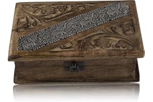 THE GREAT INDIAN BAZAAR Handmade Decorative Wooden Jewellery Box Treasure Box Jewellery Organizer Keepsake Box Treasure Chest Trinket Holder Lock Box Watch Box 8 x 5 Inch Great Birthday Gift Ideas
