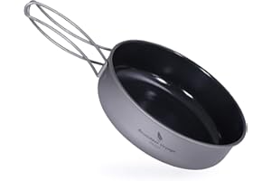 Boundless Voyage Ti2062C Ti2062C - Padella in titanio antiaderente con manico pieghevole, ultra leggera, per campeggio, picnic, stoviglie