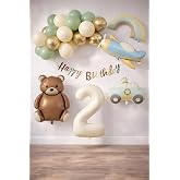 Retro 2 Year Old Birthday Set; Plane, Car, Rainbow, Teddy Bear and 20 Latex Balloon Set
