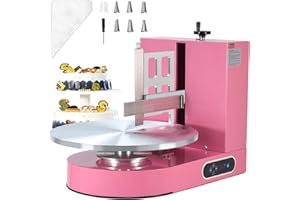 VEVOR Machine à Glacer les Gâteaux 4-16 pouces, Machine à Lisser Crème à Faible Bruit, Plateau Tournant avec Grattoir Réglable, Vitesse de Rotation de 25 à 320 tr/min, Lisseur pour Pâtisserie, Rose