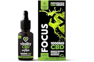 Vitality CBD Active Focus Drops with Ginkgo Biloba, Vitamin A, Guarana, 1000mg of CBD, 30ml, Lime Flavour, NO THC