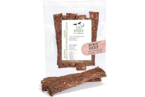 ROQSY Natur-Dörrfleisch 100% RIND – Getreidefrei, Kauartikel, Trockenfleisch, Leckerli für Hunde, Idealer Snack für Welpen, Kaustreifen, Barf-fähig, Jerky – 100g