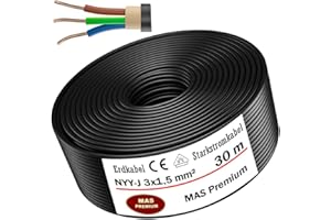 MAS PREMIUM Cable subterráneo MAS-Premium® Anillo de cable eléctrico de marca alemana para instalación en el subterráneo y al aire libre (NYY-J 3 x 1,5 mm², 30 m)
