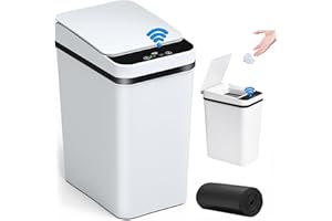 CHAMSUREUK Smart Touchless Bathroom Trash Can 10L Automatic Motion Sensor Rubbish Can with Lid Electric Waterproof Narrow Small Garbage Bin for Kitchen, Office, Toilet, Bedroom with 50pcs Trash bags