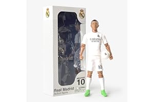 Megableu - Fußballfigur – 20 cm – große Fußballfigur realistisch & beweglich – offizielles Lizenzprodukt – 10 Gelenkpunkte – Fußball Real Madrid – Geschenkidee für Fans Kylian Mbappé