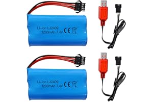 BLLRC 2PCS 7.4V 1200mah SM-4P Stecker Akku mit USB Ladekabel für EC08 RC Spielzeugauto Modell Geländefahrzeug Klettern Drift Racing Fernbedienung Boot Batterie