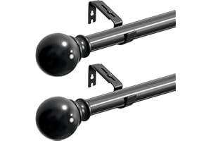 GDEVKHN Pack of 2 Curtain Rails, Black Curtain Rod, Extendable Curtain Rod, Adjustable Curtain Rod with Brackets and Round End Piece for Windows, Living Room, Bedroom, 90-175 cm, Black