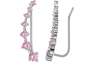 ELENSAN 7 Crystals Ear Cuffs Hoop Climber S925 Sterling Silver Earrings Hypoallergenic Earring