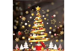 Caiery Colorato Albero di Natale Vetrofanie Natale per grandi finestre, DIY, Fiocco di Neve Stickers da Vetro Finestra Vetrina Natale Decorazione, Fantastiche Adesivi Statici in PVC