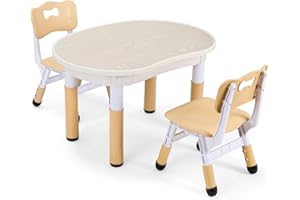 Clevich Kids Table with 2 Chair Sets, Height Adjustable Peanut-Shaped Table and Chair Set for Ages 2-10, Multifunctional and Easy to Wipe Art Table, Kids Activity Table for Home, Classrooms, Daycares
