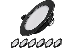 Dexnump Spot encastrable LED ultra plat 230V - Lot de 6 spots encastrables 7W Spots de plafond énergétique Spots encastrables IP44 pour salle de bain cuisine salon (Noir,4500K)