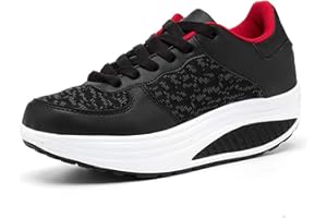 LANIVIC Mujer Cuero Zapatillas de Deporte con Plataforma de Cuña Aptitud Gimnasio Zapatos de Baile para Caminar con Cordones 4 CM
