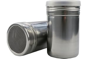 Anicy Pakiet 2 szekli do cukru pudru, szekiel do kakao na cappuccino, stalowy szekiel do kakao z pokrywką, szablon do proszku, do kawy, czekolady, cukru pudru, soli, kakao, mąki