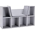 HOMCOM Kids Bookcase Shelf Storage Cabinet Unit, Living Room Sideboard w/Six Compartments for Toys, Books - Grey