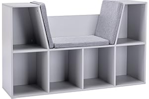 HOMCOM Kids Bookcase Shelf Storage Cabinet Unit, Living Room Sideboard w/Six Compartments for Toys, Books - Grey