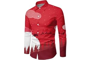 BOLONWZI Freizeithemden für Herren Weihnachten Weihnachtsmann Party Hemd Langarm Button Down Hemden Slim Fit Shirt mit Weihnachtsmotiv für Festival Party Freizeitkleidung
