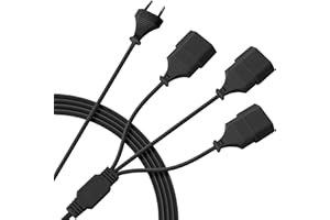 UPOHYEE 2M Schutzkontakt Verlängerungskabel 3-in-1 Euro Stecker Verlängerungskabel Typ C 0,75 mm² Max. 2,5A/250V Eurostecker Verlängerung für TV PC Monitor Haushaltsgeräte Schwarz