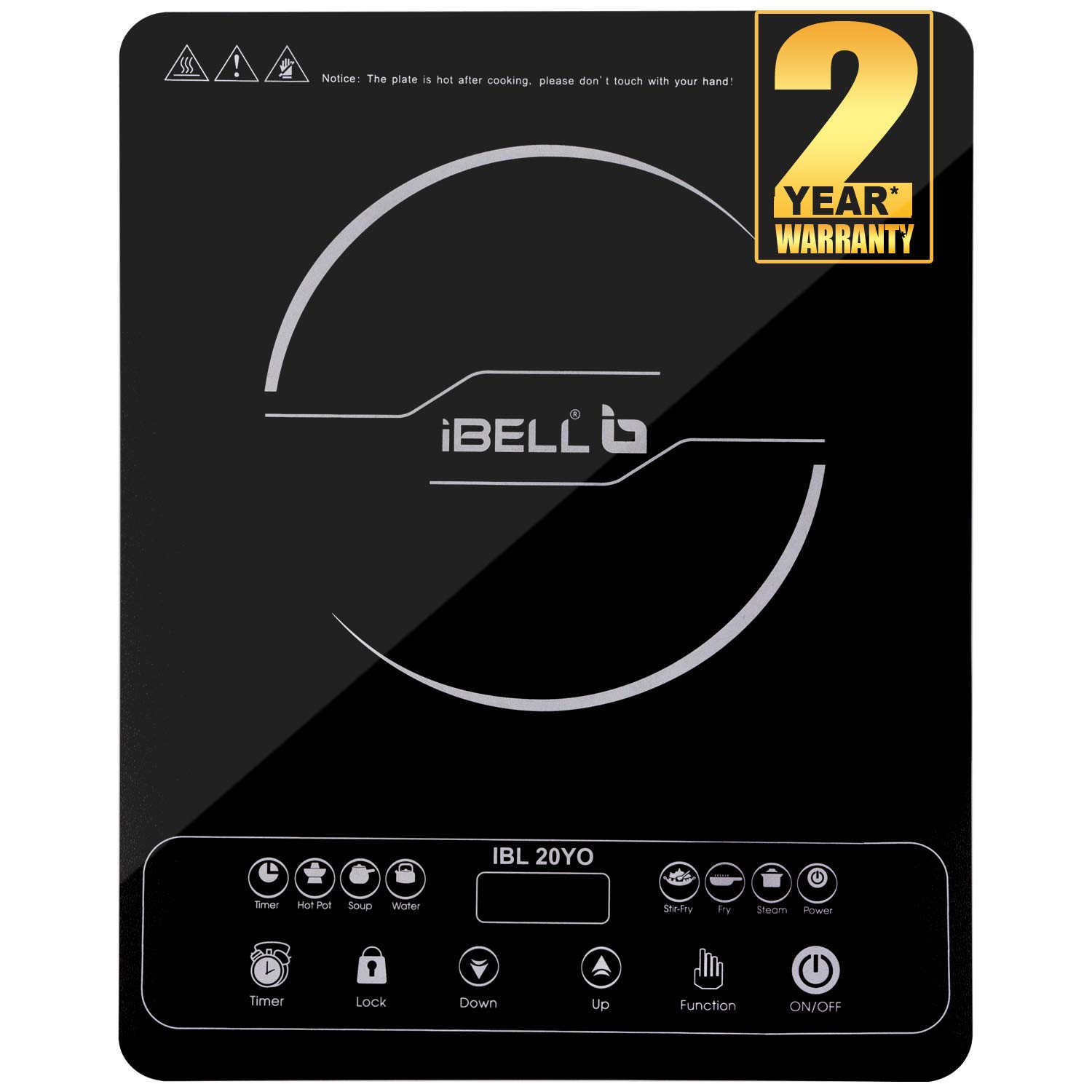 iBELL 20 YO Induction Cooktop 2000W with Full Touch Control, Auto Shut Off and over Heat Protection Black