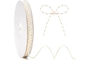 KINGLAKE Ficelle de Noel 2mm - 100M Corde Coton Blanc avec Fil Doré, Corde en Coton, pour Pâtisserie, Cuisine, Bricolage, Emballage Cadeau de Noël et Décoration