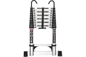 EGTink Échelle Télescopique 5M,Escabeau Pliable Aluminium avec Crochet Amovible,Echelle Extensible Multifonction,Charge Maximale 150kg