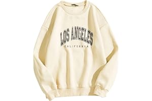 HZMM Casual LOS ANGELES Sweatshirt Printed Crewneck Cotton Long Sleeve Tops Ladies Sweatshirt Club Basic Tee Shirt Casual Jumper Tops fit Teenage Girl