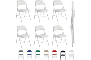 mcc direct Set of 6 Folding Chairs, Faux Leather Foldable Chairs with Metal Frame and Padded Seat, Easy to Fold and Store for Home, Office, Dining and Reception (White)