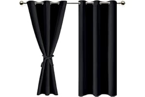 DWCN Black Blackout Curtains with Tiebacks for Bedroom Thermal Insulated Solid Eyelet Curtains for Living Room,2 Panels,46" Wide x 54" Drop