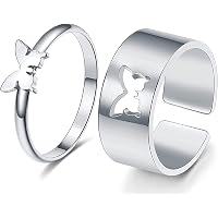 Blue Shine Couple Ring Butterfly Silver for Lovers valentine Gift Girl Boys Husband Wife Birthday Anniversary