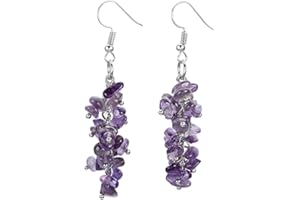 JSDDE Natural Reiki Healing Crystal Gemstone Earring, Tumble Chip Stone Dangle Hook Earring for Women